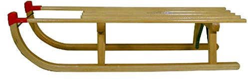 Nijdam Holzschlitten 100cm Schneeschlitten TÜV/GS Schlitten Rodel Zugseil Lehne Holz
