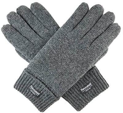 BRUCERIVER Men's Pure Wool Knitted Gloves with Warm Fleece Lining Size L/XL (Grey)