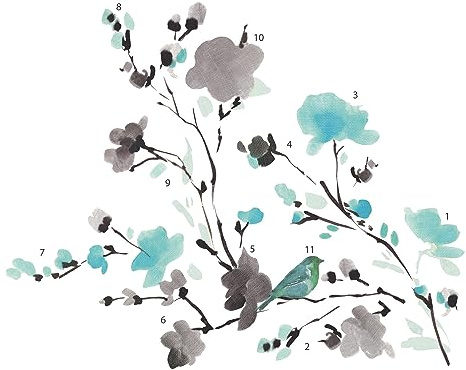 RoomMates RMK2687SCS Blossom Watercolor Bird Branch Peel and Stick Wall Decals, Multi Color