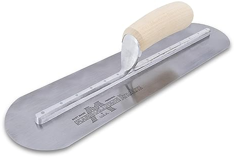 Marshalltown vollabgerundete Glättkelle mit gebogenem Holzgriff aus Carbonstahl, 356x102 mm, Werkzeug für Verputzer