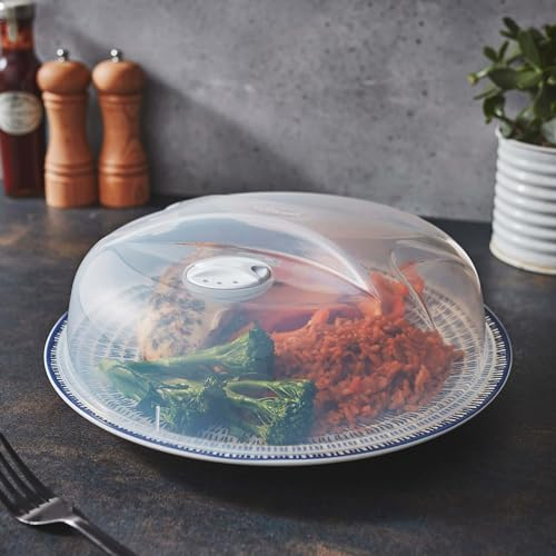 2 x Cuisine 30cm Microwave Food Cover Plastic Food Plate Dome Cover Splatter Guard