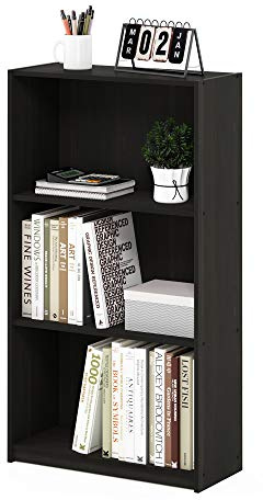 Furinno BASIC Book Shelf, 3-Tier Modern Bookshelf, Bookcase with Open Shelves, 9.3 x 21.8 x 39.5, for Living Room, Bedroom, Home Office, Espresso