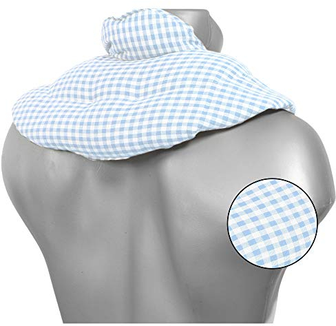 Nackenhörnchen mit Stehkragen Bio-Stoff hellblau-weiß. Kirschkernkissen. Nackenkissen Wärmekissen - Ein sehr wohliger Nackenwärmer