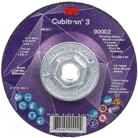 3M Cubitron 3 Depressed Center Grinding Wheel, 90002, 36+, T27, 4-1/2 in x 1/4 in x 5/8 in-11, Pack of 10, ANSI, Precision Shaped Grain, Beveling, Weld Grinding, Heavy Deburring, Slag Removal