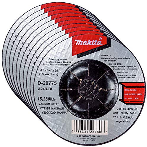 Makita [10 Pack] 4” x 1/4” x 5/8” Depressed Center Grinding Wheels for Metal | Coarse 24 Grit for 4 Inch Angle Grinders with M10 x 1.25 Thread | Cuts Carbon Steel, Iron & Pipes