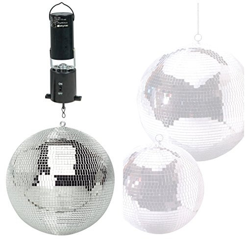MP Essentials Branded Lightweight Dance Disco Party DJ Mirror Ball (300mm 12, Silver + Revolving Motor)