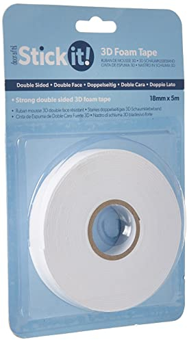 Stick it 3D Foam Tape, 18mm Width, White, 5m, Craft Tape for Home Décor and Scrapbook Accessories, from a Bullet Journal to Card Making and Craft Projects, Scrapbooking Supplies