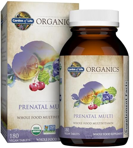 Garden of Life Organics Prenatal Multivitamin with Folate, B6, B12, D3 & Iron – Prenatal Vitamins for Women with Energy Metabolism Support for Healthy Fetal Development, Non-GMO, Vegan, 60 Servings