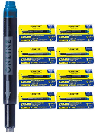 ONLINE 40x Patronen blau ONLINE 4, Universal, für alle gängigen Füller (Lamy, Pelikan, etc.), Ersatz, löschbar, auch für Tintenpatronen-Rollerbälle, Vorteilspack köngisblau