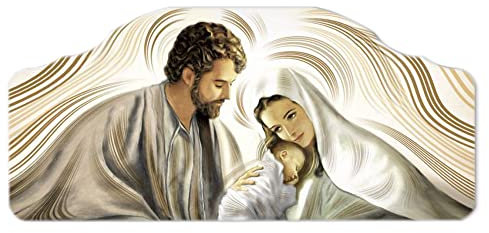 Lupia - Quadro Moderno Capezzale Nativity Brown Sacra Famiglia, Stampa su Legno, Artigianale 100% Made in Italy, Multicolore, 42 x 92 cm, Legno