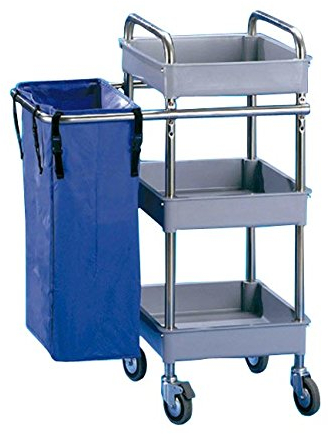 Jofel AL50350 - Zimmermädchenwagen Metall 3 kleine Ablagen und 1 Sack