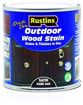 Rustins Quick Dry Outdoor Wood Stain Dark Oak 250ml- Durable and Weather-Resistant Finish, Fast Drying, Vibrant Color for Decks, Fences, & Furniture, Available in Many Wood Shades