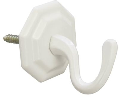 GARDINIA Ganchos decorativos para cortinas y visillos, Ganchos para atornillar, Clásico, 2 piezas, Longitud: 5,4 cm, Metal, Blanco