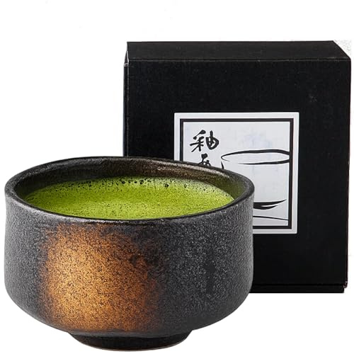 JapanBargain 4710, Japanese Matcha Bowl Chawan Porcelain Tea Bowl for Green Tea Ceremony Made in Japan (1, Black/Gold)