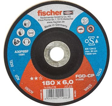 fischer - Disco de desbaste FGD-CP 180x6x22,23, disco desbaste hormigon, disco versátil, disco alto rendimiento, Pack de 5 uds.
