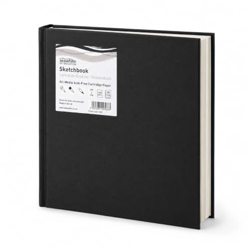 Seawhite of Brighton Square 'n' Chunky Hardback Sketchbook, 190 Pages | 140gsm all-media paper. 195x195mm, Black cloth hardback. For drawing, painting and mixed media art.