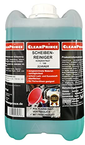 5 Liter Sommer Scheibenreiniger Konzentrat 1:100 mit Frischeduft CleanPrince Scheibenklar Scheibenwasser Auto Wischwasser klare Scheibe Sicht Klarsicht Scheibenreinigungsmittel