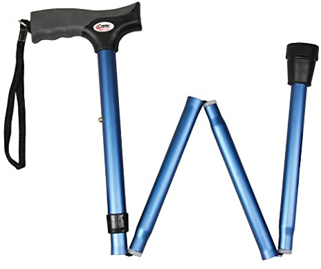 Carex Soft Grip Folding Cane - Foldable Walking Cane For Women and Men - Adjustable Height (33-37), Anti-Slip Rubber Tip, Soft Derby Style Ergonomic Handle, Metallic Blue