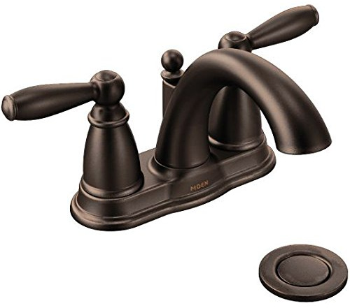 Moen Brantford Oil Rubbed Bronze Two-Handle Low Arc Centerset Bathroom Faucet with Drain Assembly, 6610ORB