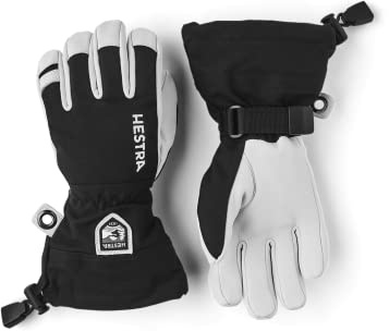 Hestra Army Leather Heli Ski Junior Glove (Youth 4-13yrs) | Waterproof, Insulated Classic 5-Finger Leather Kids Gloves for Winter, Skiing & Playing in The Snow - Black - 5