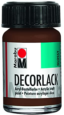 Marabu 11300039040 - Decorlack Acryl Mittelbraun 040, 15 ml, hochglänzender Acryllack auf Wasserbasis, wetterfest, speichelfest, zum Malen, Schablonieren und für Serviettentechnik