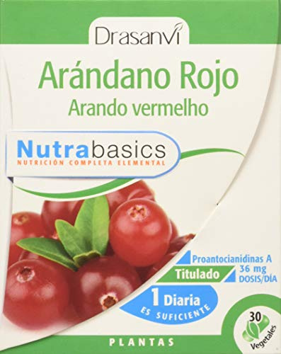 DRASANVI NUTRABASICS ARÁNDANO ROJO - Aporte en fibra + Vitaminas + Minerales + Proantocianidinas - VEGANO - SIN GLUTEN - 30 cápsulas vegetales