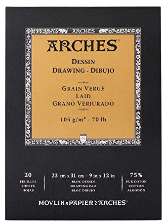 Arches Ingres MBM Drawing Pad, White, 9x12 inches, 20 Sheets - Professional Art Paper for Figure Drawing, Portraits, Illustration