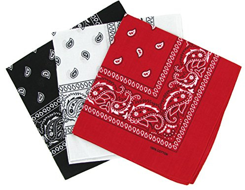 BestMall Snner Pack of 3 Paisley Bandanas - Red, White, Black - One Size