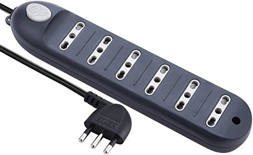 Electraline 62003 Multipresa con Cavo, 1.5 mt, 6 Prese Bivalenti 10/16A, Nero