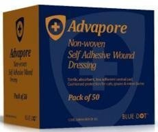 Advapore Fabric Non-Woven Adhesive Wound Dressing 10cm x 10cm (Pack of 50)