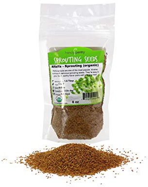 Certified Organic Alfalfa Sprouting Seed- 8 Oz - Handy Pantry Brand - High Sprout Germination- Edible Seeds, Gardening, Hydroponics, Growing Salad Sprouts, Planting, Food Storage & More