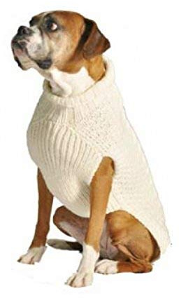 Chilly Dog Natural Cable Knit Dog Sweater (X-Large), beige