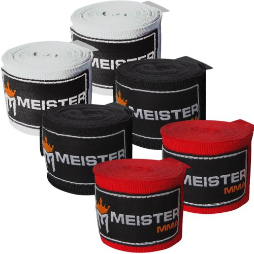 Meister Erwachsene 180 Zoll (457 cm) Semi-Elastische Handbandagen für MMA & Boxen - 3er Pack