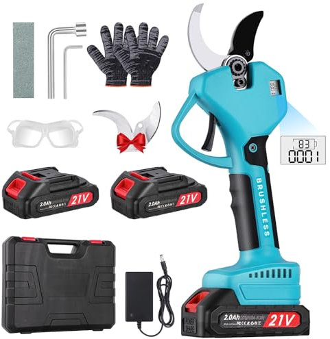 Vothen Tijeras de Podar Electricas 50mm, Tijeras de Podar con Motor Brushless Con pantalla, 2 Baterías De 2000 Mah, SK5 cuchillas de repuesto, 3 Tamaños de Apertura Para Huertos, Jardines y Granjas