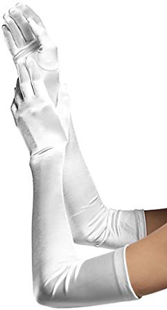 Satin-Handschuhe, extra lang, super dehnbar, für Party, Brauttanz, sexy Satin-Handschuhe, A-Qualität, 58 cm, 58 cm, Weiss/opulenter Garten, Einheitsgröße