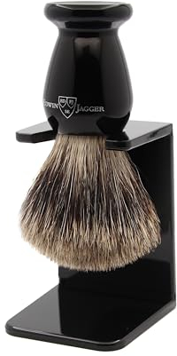 Edwin Jagger 1EJ946SDS I migliori capelli classici di tasso Pennello da barba esfoliante con supporto per crema da barba o sapone da barba per uomini e donne (imitazione ebano)