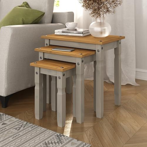 Corona Grey Mexican Nest of Tables, Mexican Solid Pine