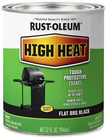 Rust-Oleum 7778502 High Heat Brush Protective Enamel Paint, Quart, Flat BBQ Black
