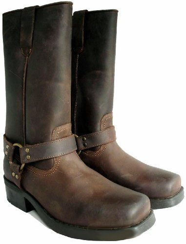 Gringos Stivali in pelle da uomo, lunghezza media, stile Terminator Biker Cowboy con calzini, marrone, 42 EU