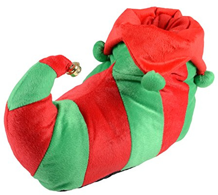 Unisex Elf Red & Green Christmas Novelty Slippers with Non Slip Soles - UK 5-6