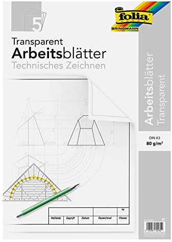 folia 8213/5 – Ritpapper, block med arbetsblad för teknisk ritning, DIN A3, 5 ark, 80 g/kvm, transparent, med förtryck
