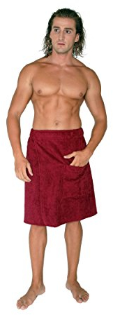 Arus Saunakilt für Herren, 100% Bio-Baumwolle-Frottee, Knielang, mit Gummizug und Klettverschluss, Saunatuch, Badehandtuch, Größe: S/M, Farbe: Bordeaux