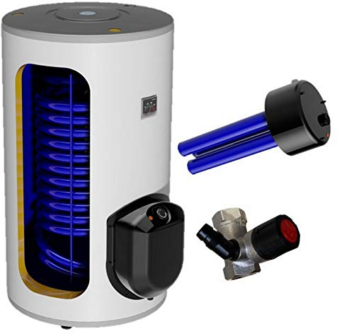 Warmwasserspeicher Standspeicher Elektrospeicher Kombispeicher mit 1 Wärmetauscher mit 2,2 kW Keramikheizstab incl. Sicherheitsventil - 160 Liter