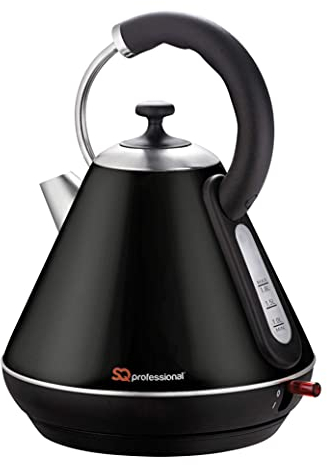SQ Professional Gems Range Legacy Stainless Steel Cordless Electric Kettle -Portable kettle with Heat Resistant Handle - Fast Boil - LED Light Indicator -2200w 1.8Litre (Onyx)