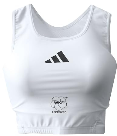 adidas Women Lady Female Karate Chest Guard, Body Protector - WKF Approved - White - Size L