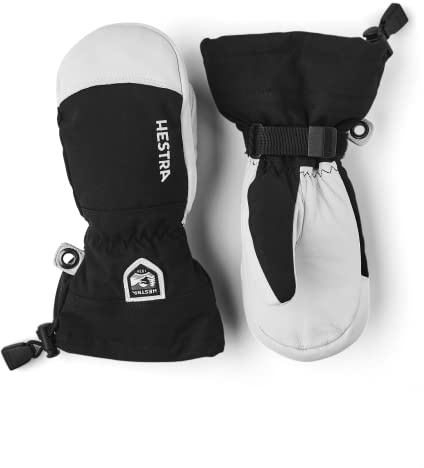 Hestra Army Leather Heli Ski Junior Mitt (Youth 4-13yrs) | Waterproof, Insulated Classic Kids Snow Mittens I Ski & Snow Play - Black - 7
