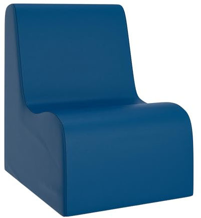 Children's Factory Medium Contour Chair, Mix-and-Match Kids Chairs, Sofas, Corner Ottomans and Cubes, Foam-Filled and Water-Resistant, Flexible Seating for Classroom Elementary, Blue Chair