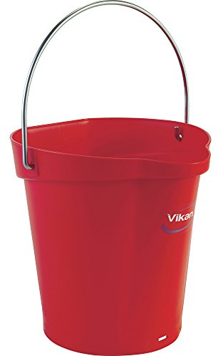 Vikan 56884 Durable Polypropylene Hygiene Bucket/Pail, Stainless Steel Handle, 6 Litres, Red