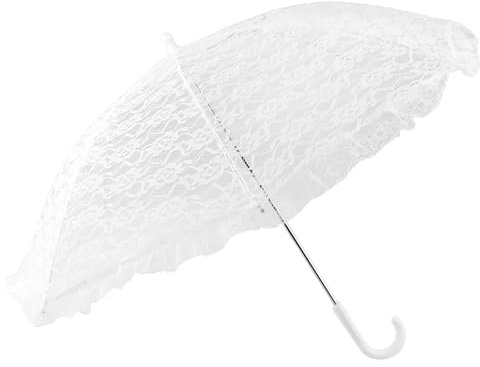Homeford White Lace Parasol Bridal Umbrella, 26-inch Diameter, 23-inch Length