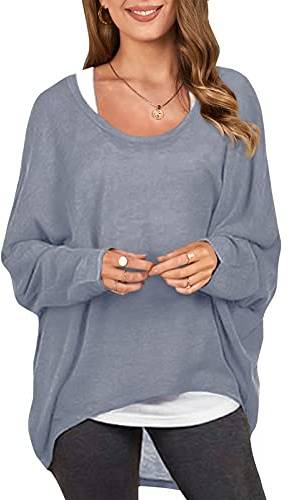 ZANZEA Mujeres Sexy Suelto Sólido Irregular Manga Larga Baggy Jumper Casual Tops Blusa Camiseta 01-Gris L